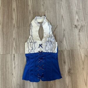 Oh Yes Vintage Blue & White Corset Halter Top